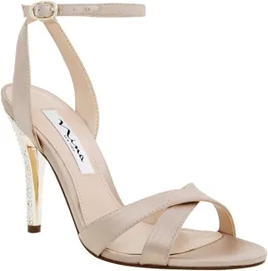 NINA Women's Meryly Ankle Strap Sandal, Champagne Crystal Satin