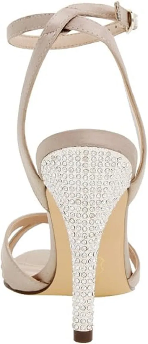 NINA Women's Meryly Ankle Strap Sandal, Champagne Crystal Satin