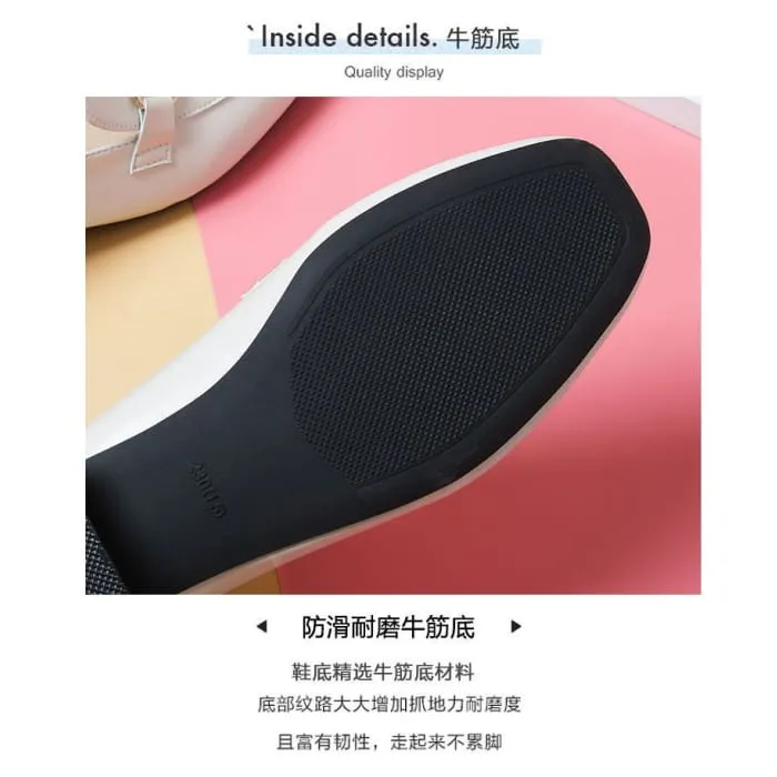 Plain Bow Block Heel Loafers