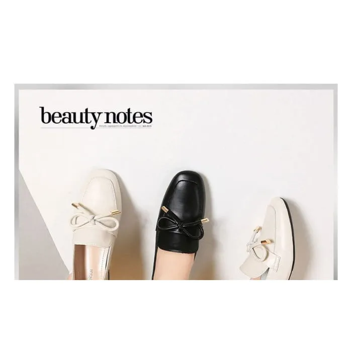 Plain Bow Block Heel Loafers