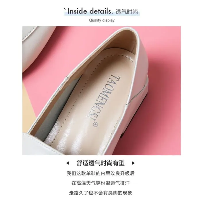 Plain Bow Block Heel Loafers