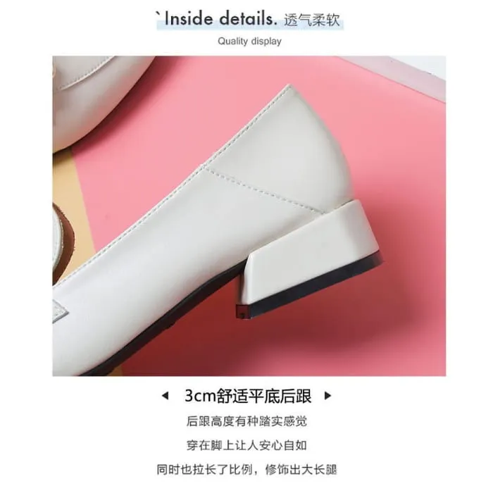 Plain Bow Block Heel Loafers