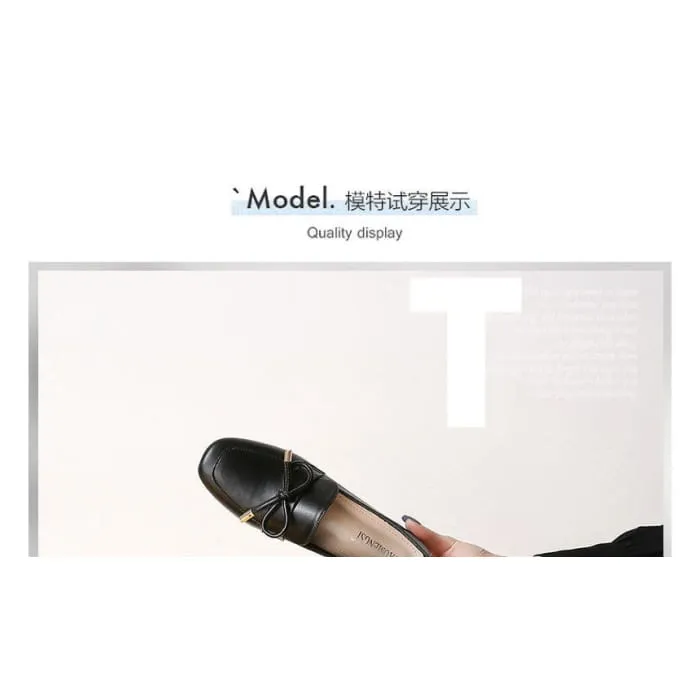 Plain Bow Block Heel Loafers