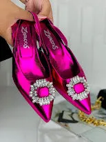 Shiny Pink Faux Leather Heels