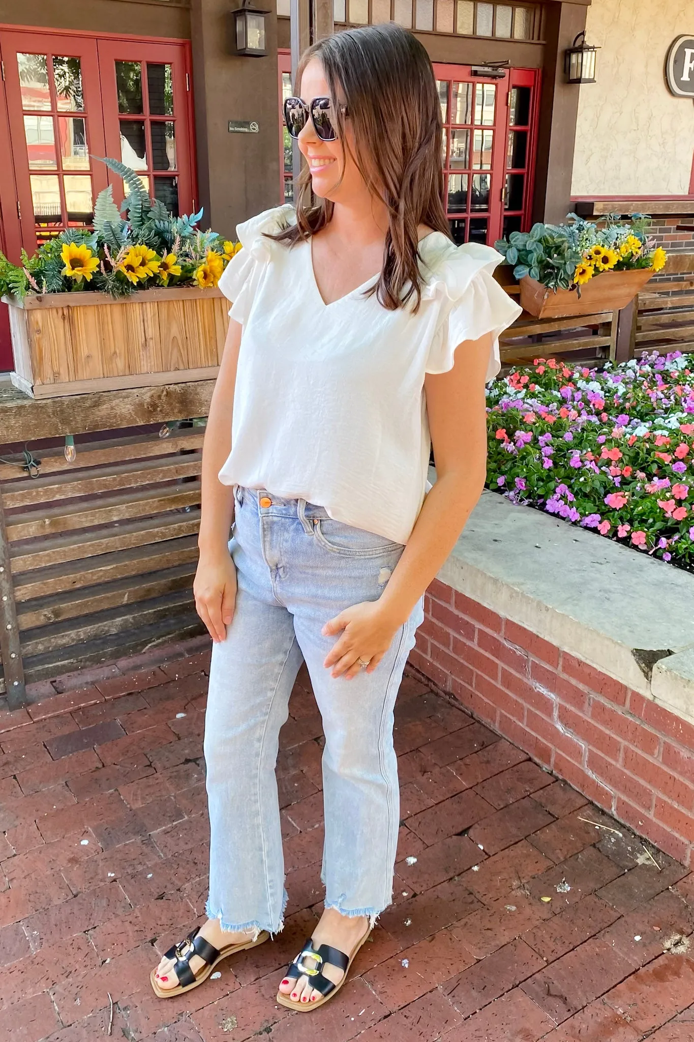 Time To Go Ruffle Sleeve Off White Top