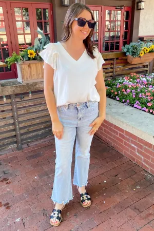 Time To Go Ruffle Sleeve Off White Top