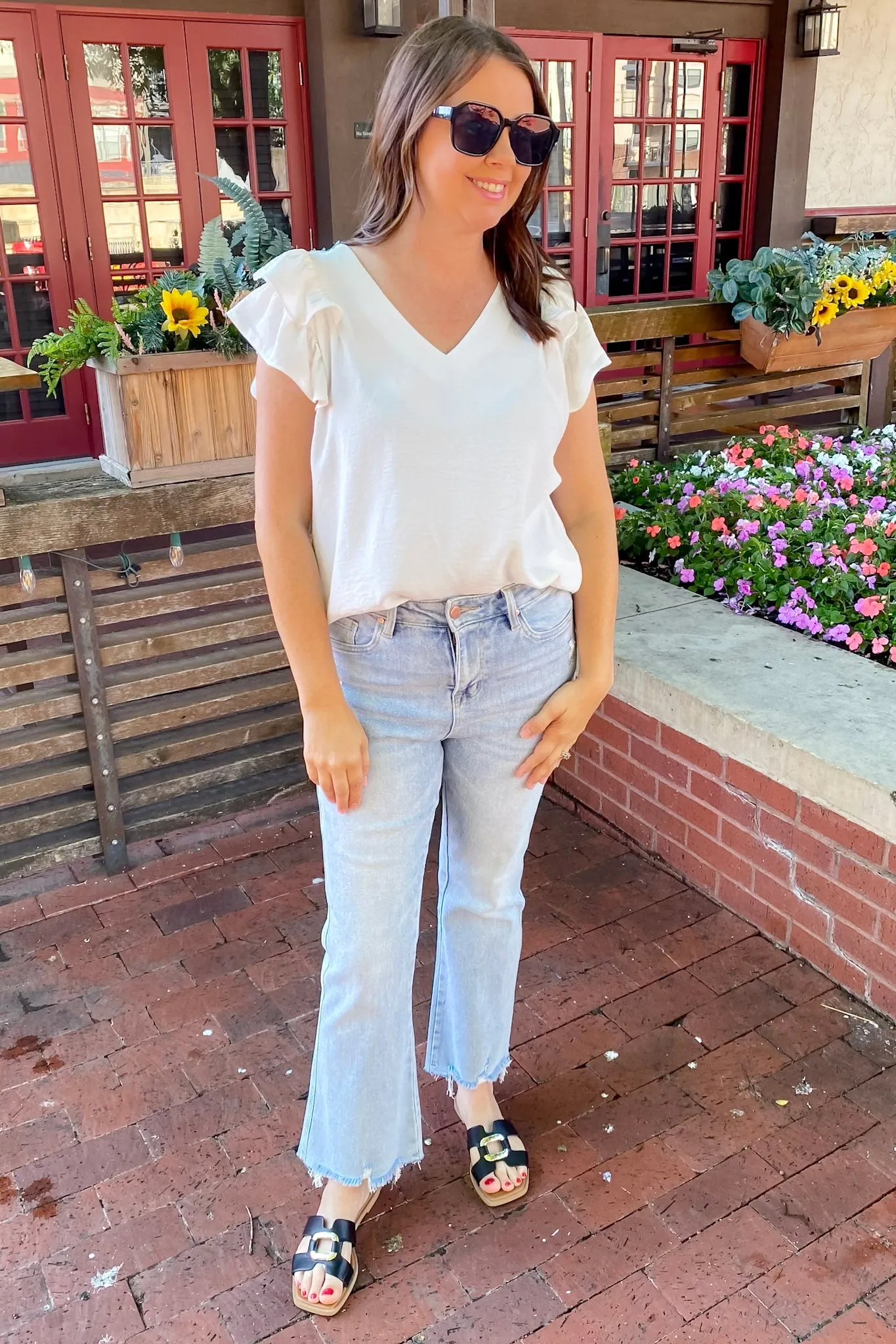 Time To Go Ruffle Sleeve Off White Top