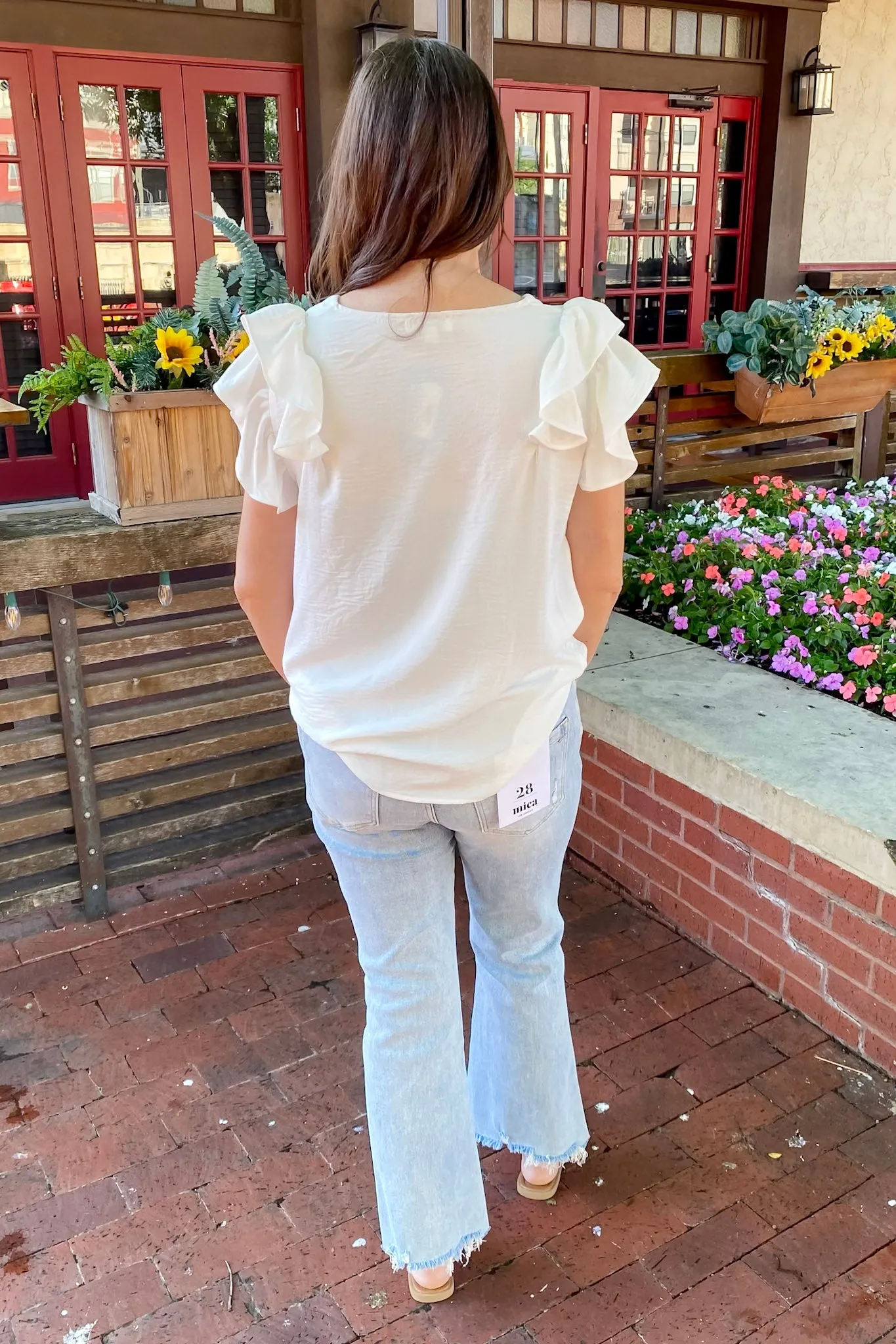 Time To Go Ruffle Sleeve Off White Top