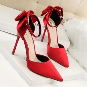 Women’s Satin High Heel Shoes with Stiletto Heel and Bow