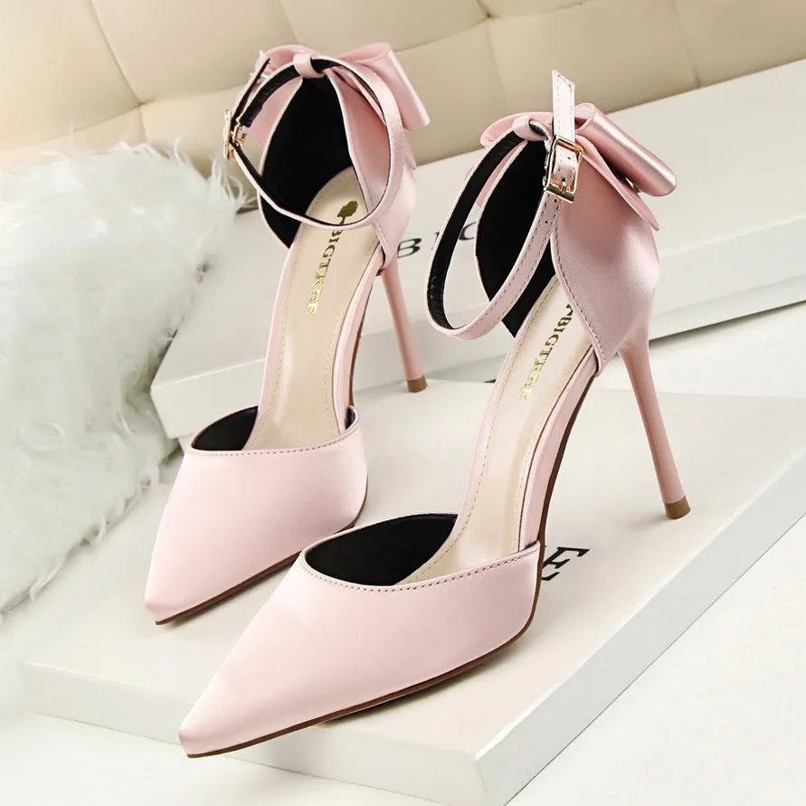 Women’s Satin High Heel Shoes with Stiletto Heel and Bow