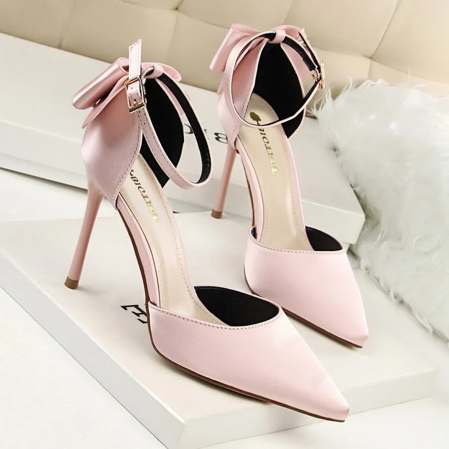 Women’s Satin High Heel Shoes with Stiletto Heel and Bow