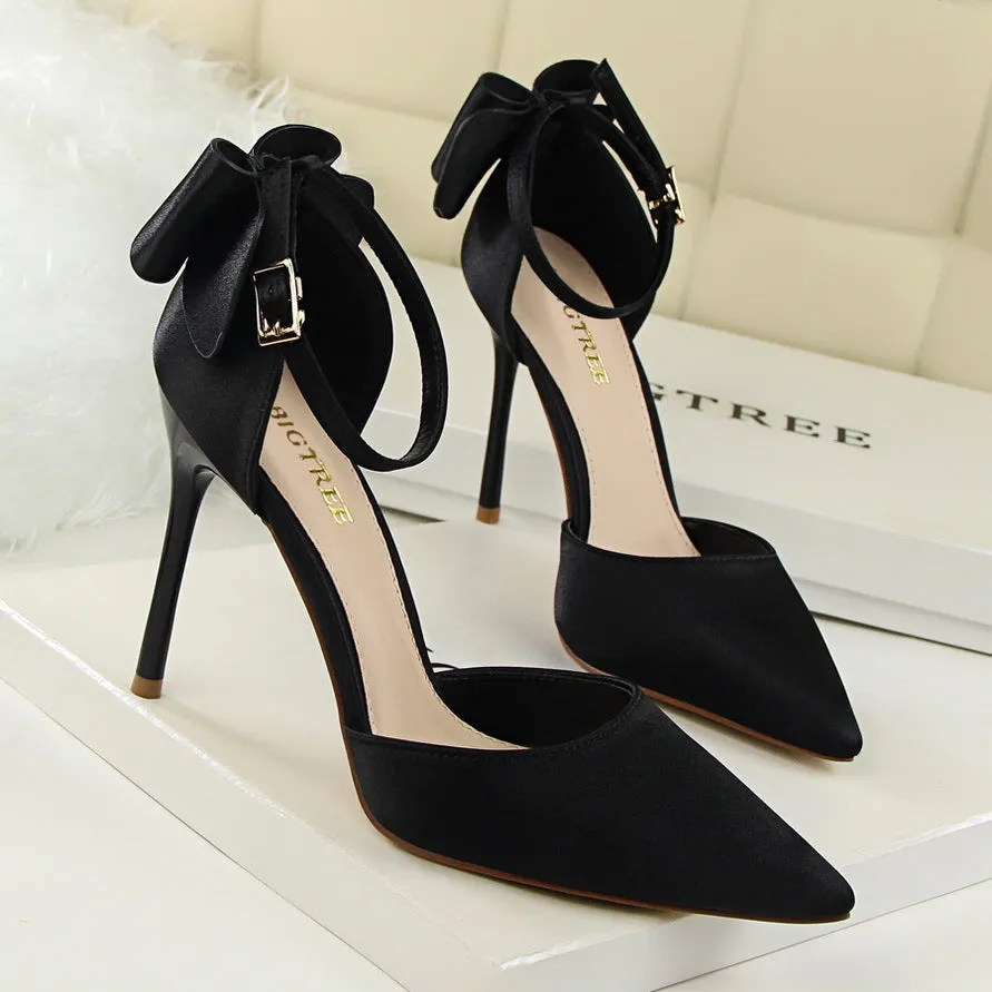 Women’s Satin High Heel Shoes with Stiletto Heel and Bow