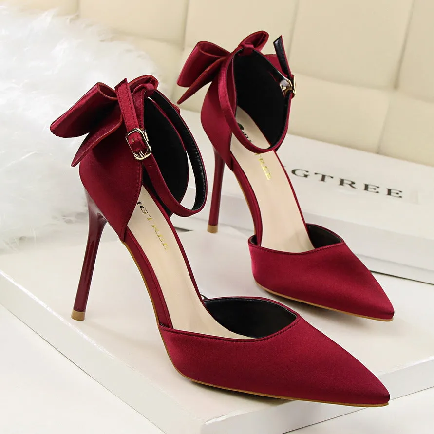 Women’s Satin High Heel Shoes with Stiletto Heel and Bow