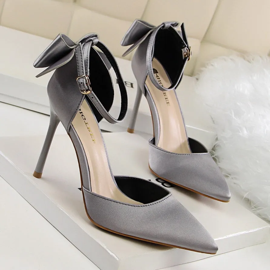 Women’s Satin High Heel Shoes with Stiletto Heel and Bow