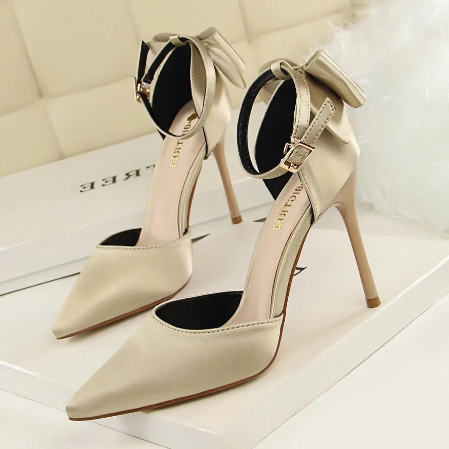 Women’s Satin High Heel Shoes with Stiletto Heel and Bow